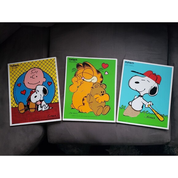 Vintage Playskool Wooden Puzzles -  Charlie Brown, Garfield & Snoopy - Picture 1 of 5
